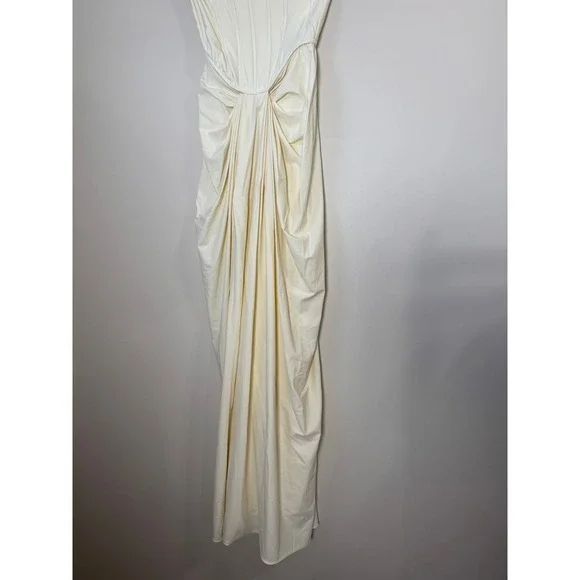 Cream Ruched Draped Strapless Gown Elegant Evening Formal Dress